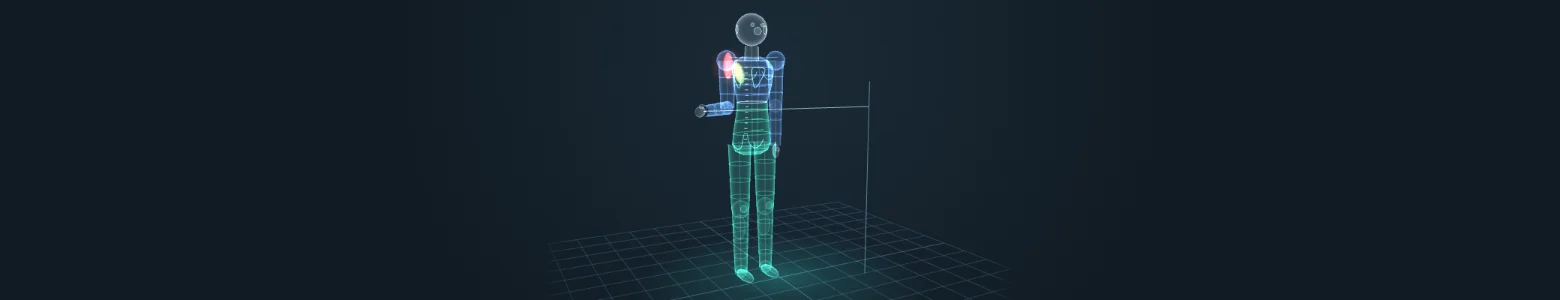 The app’s 3D figure doing a band external rotation, the back of the shoulder lit up
