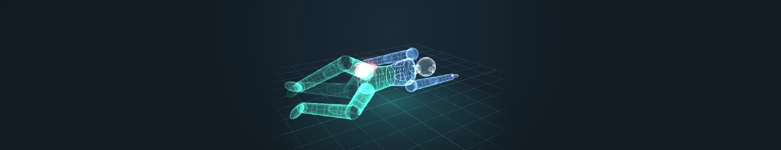The app’s 3D figure doing clamshells, the side of the hip and the glutes lit up